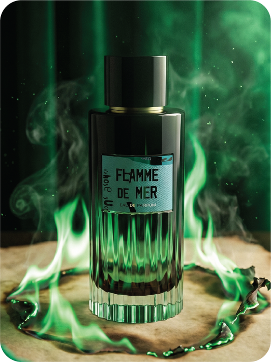 Vierro Flamme de Mer perfume bottle with elegant design, showcasing the luxurious fragrance in a sleek, stylish container.