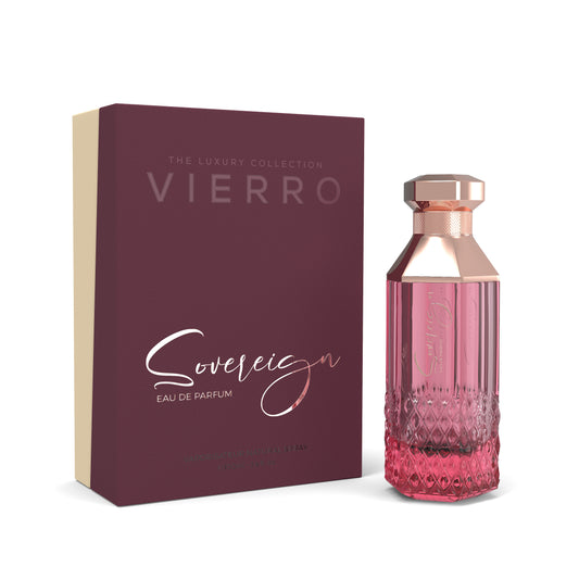 Elegant bottle of Vierro Sovereign perfume with a sleek design, showcasing the luxurious fragrance packaging.