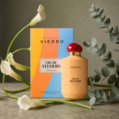 Vierro CIEL DE VELOURS perfume box and bottle, elegant design with a luxurious appearance, for women and men.