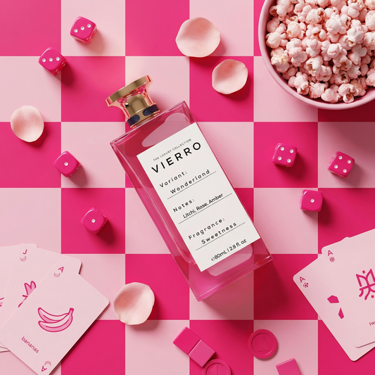Wonderland by vierro bestselling perfume in Dubai creative dice and popcorn front shot